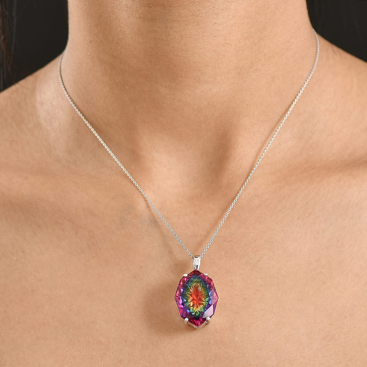 D'Joy Nebula Quartz Doublet Pendant with Chain (Size 20) in Rhodium Overlay Sterling Silver 21.84 Ct. 4445284 3