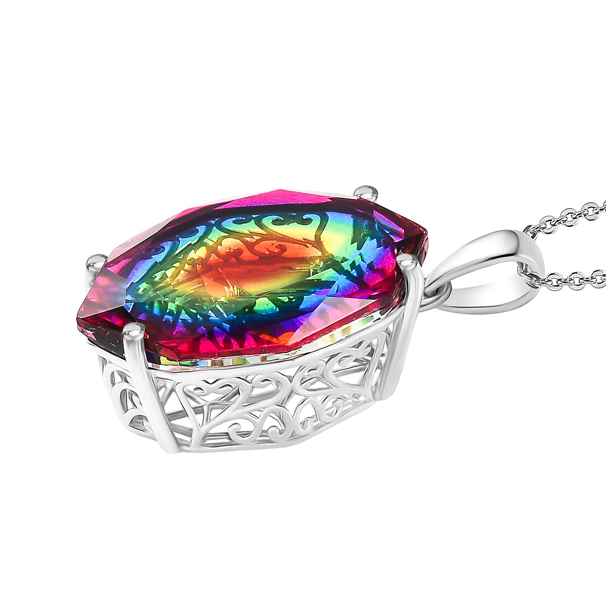 D'Joy Nebula Quartz Doublet Pendant with Chain (Size 20) in Rhodium Overlay Sterling Silver 21.84 Ct. 4445284 4