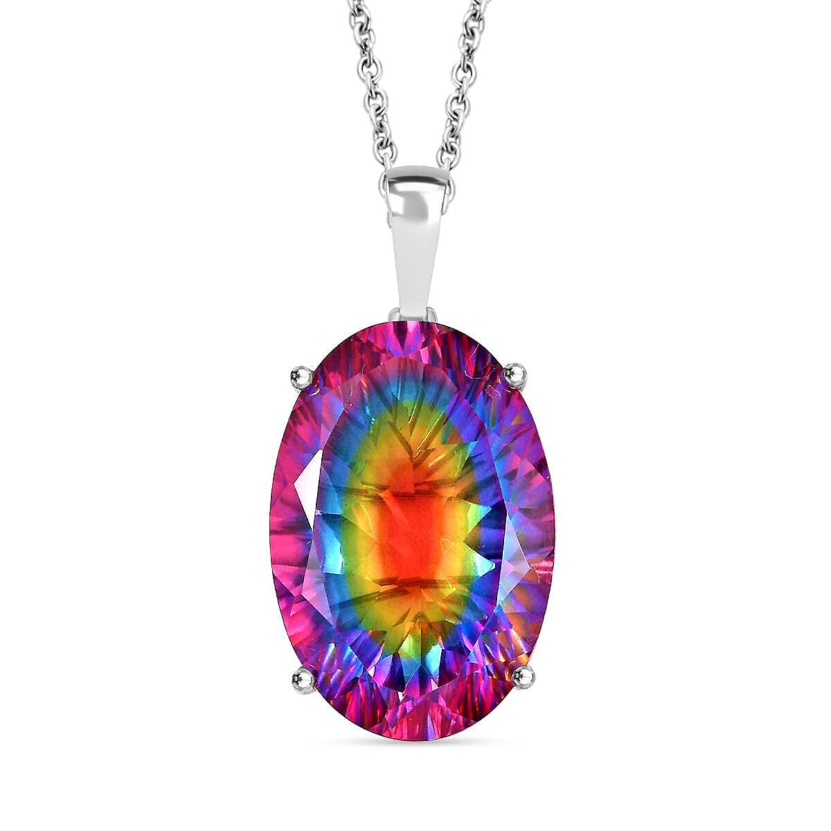 Nebula Quartz Doublet Solitaire Pendant with Chain (Size 20) in Rhodium Overlay Sterling Silver 50 Ct 4312690 0