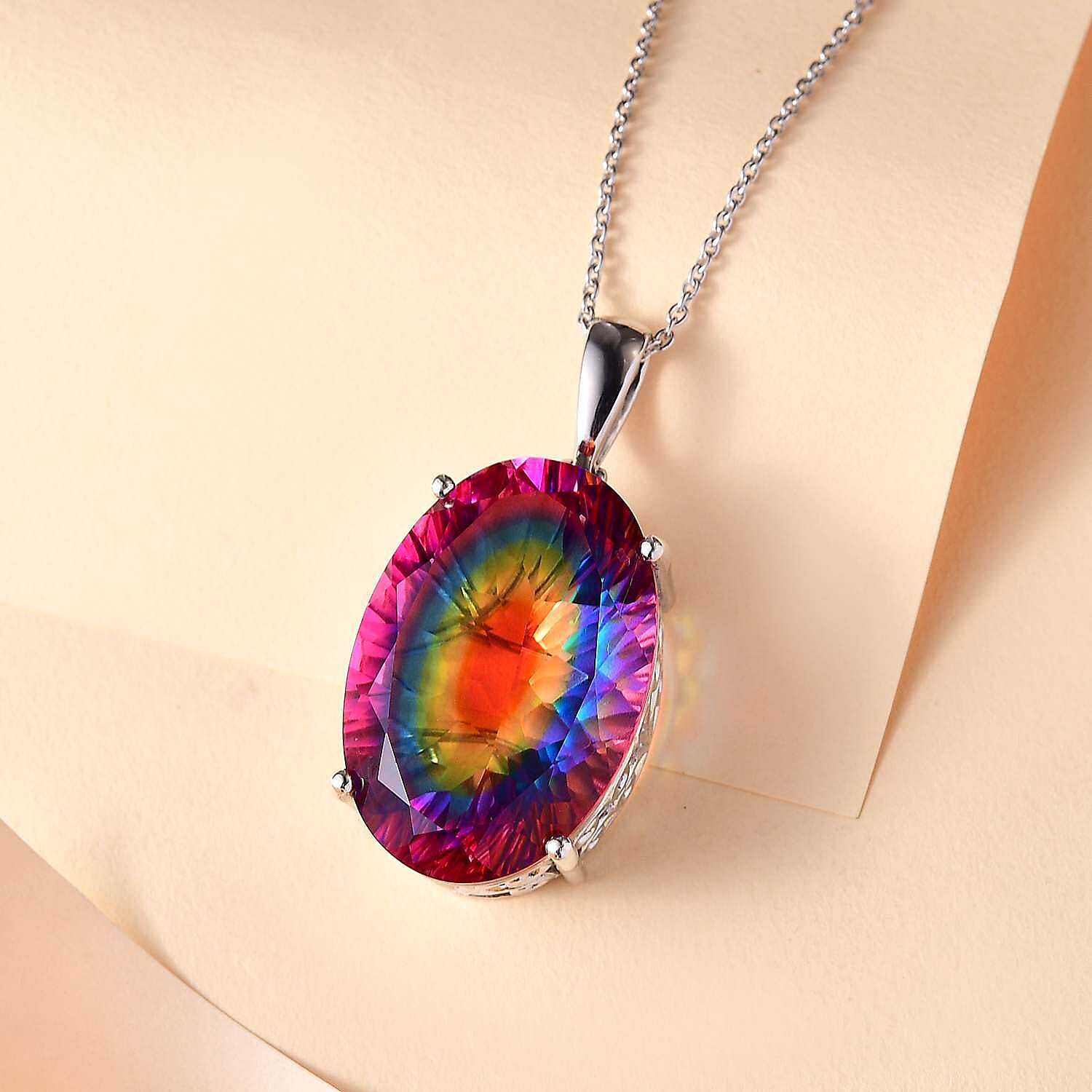 Nebula Quartz Doublet Solitaire Pendant with Chain (Size 20) in Rhodium Overlay Sterling Silver 50 Ct 4312690 2