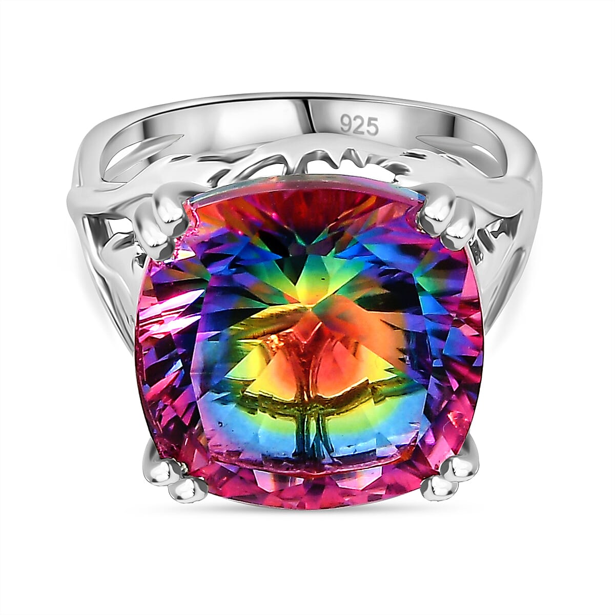 Nebula Quartz Doublet Solitaire Ring in Rodium Overlay Sterling Silver 11.06 Ct. 7924711 0