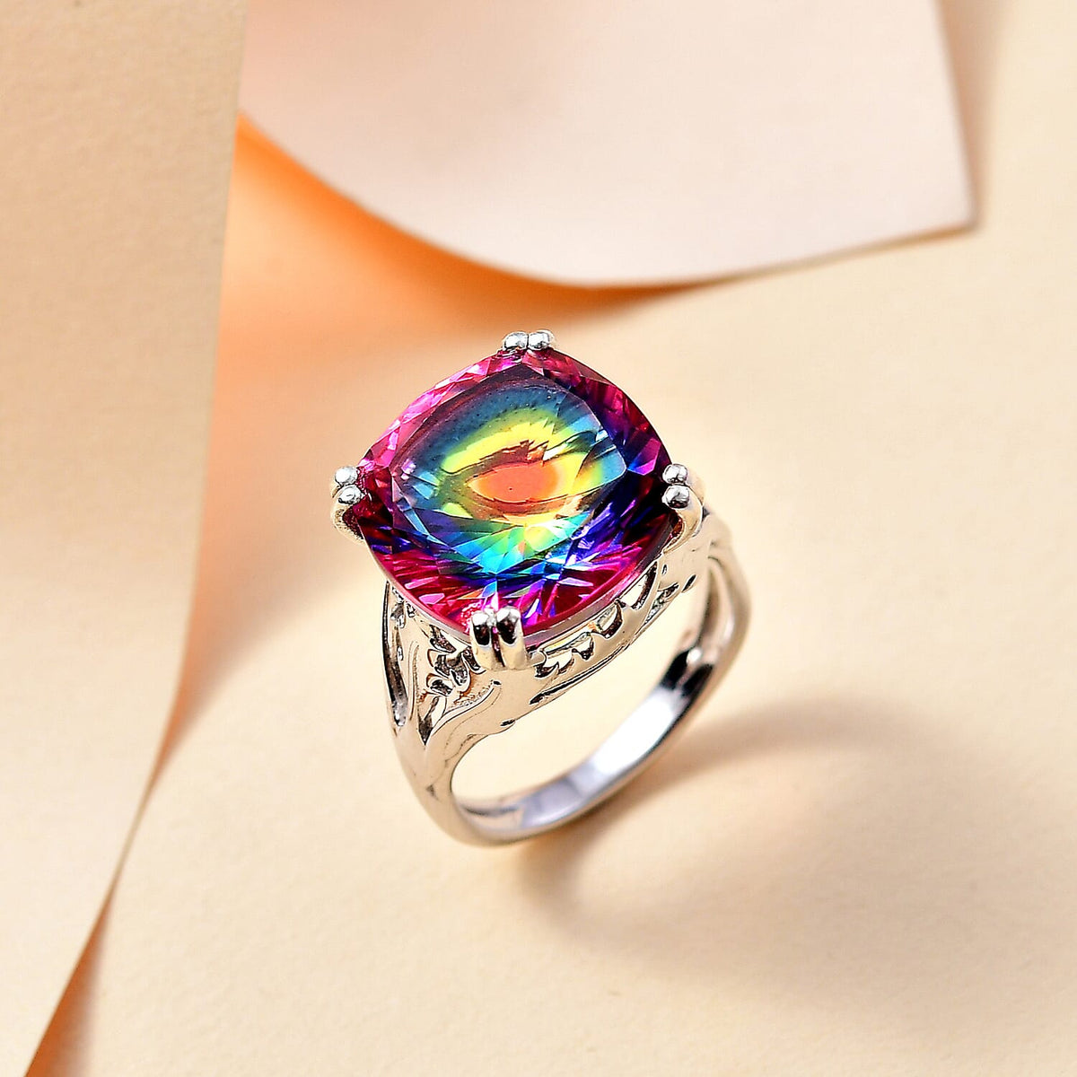Nebula Quartz Doublet Solitaire Ring in Rodium Overlay Sterling Silver 11.06 Ct. 7924711 2
