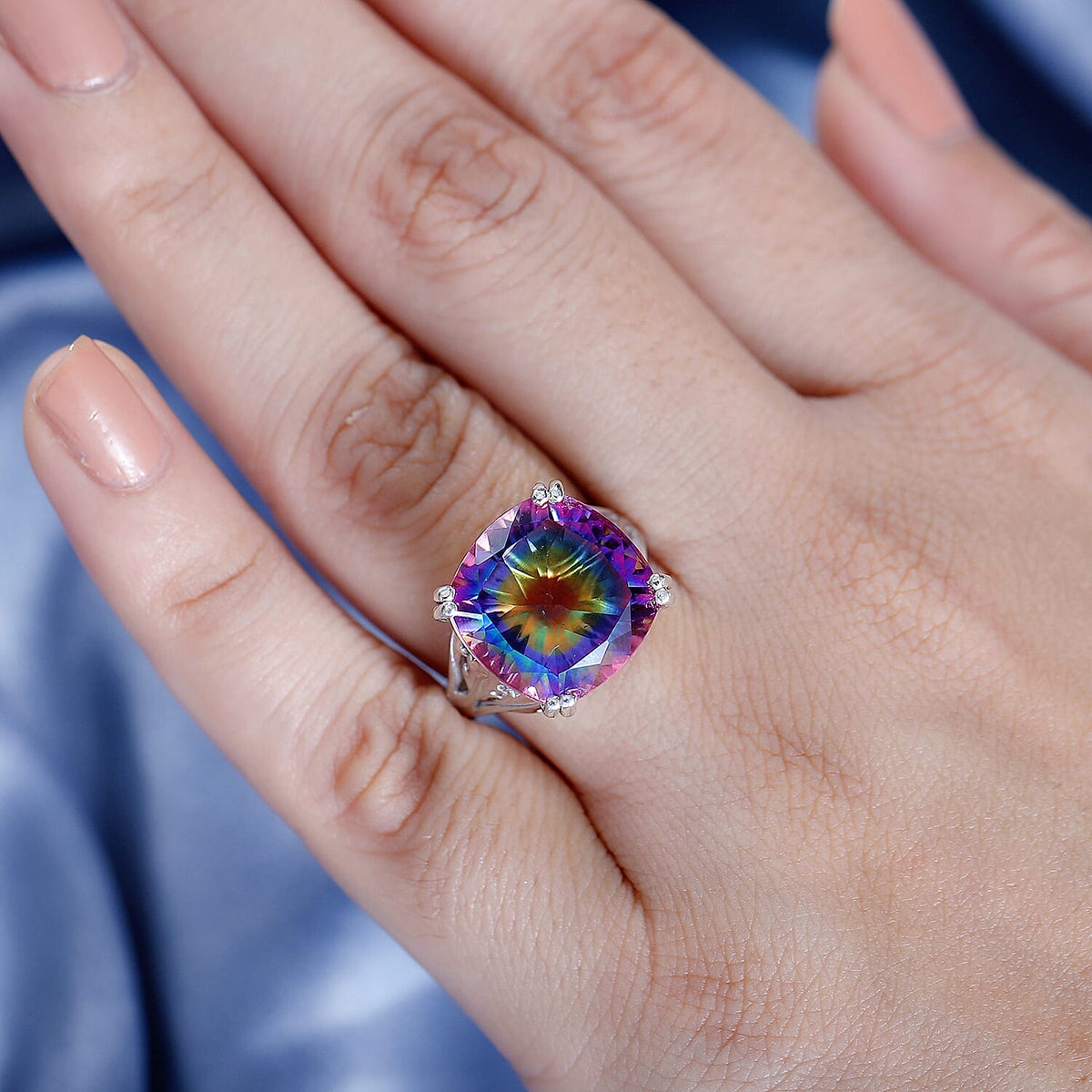 Nebula Quartz Doublet Solitaire Ring in Rodium Overlay Sterling Silver 11.06 Ct. 7924711 3