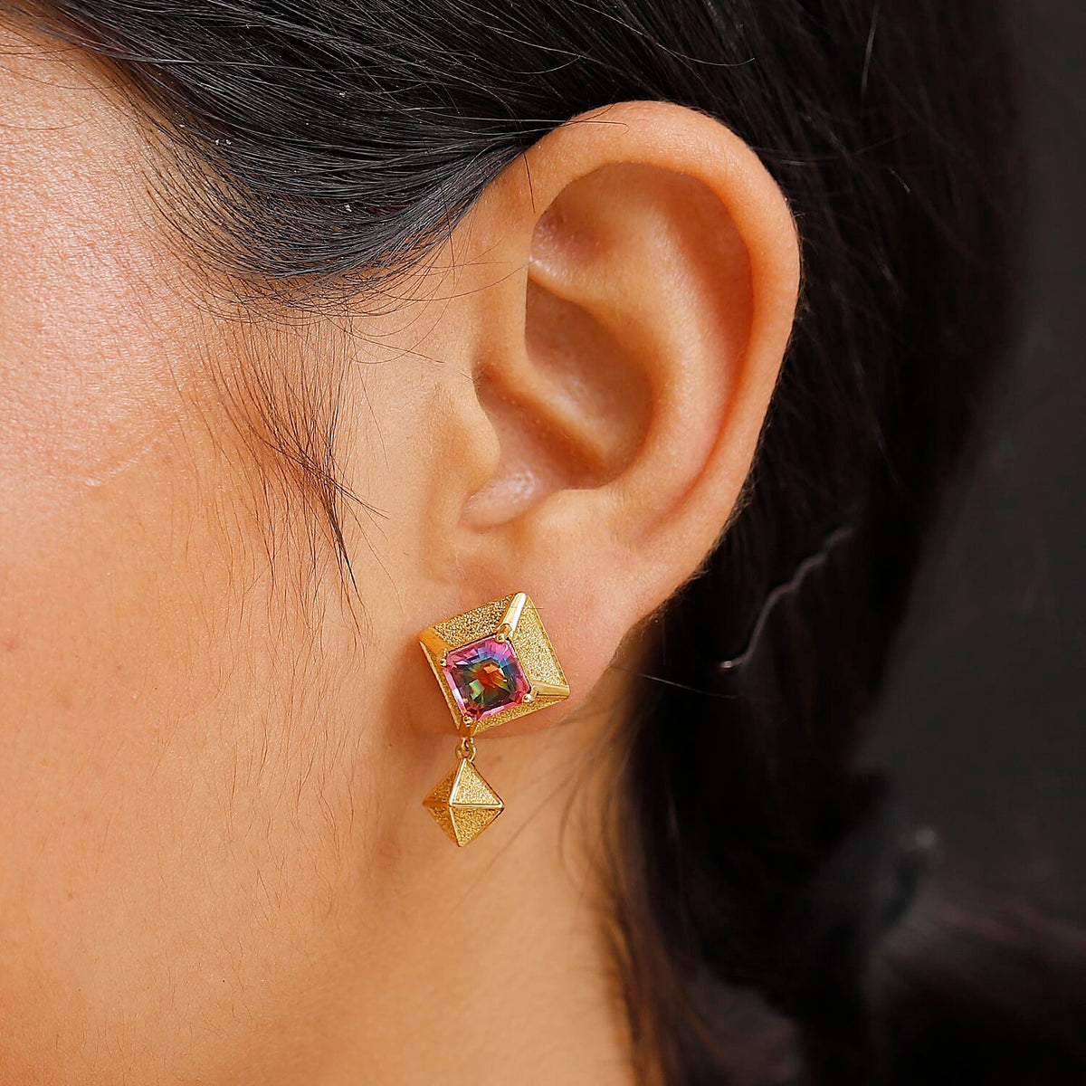 Nebula Quartz Galaxy Glow Solitaire Stud Push Back Earrings in 18K Vermeil Yellow Gold Plated Sterling Silver 3.54 Ct. 8056650 3