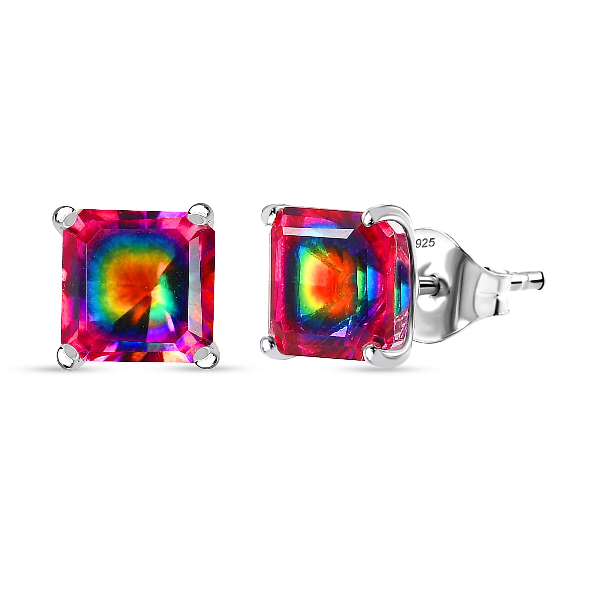 Nebula Quartz Doublet Solitaire Stud Push Post Earring in Platinum Overlay Sterling Silver 4.19 Ct. 8370034 0
