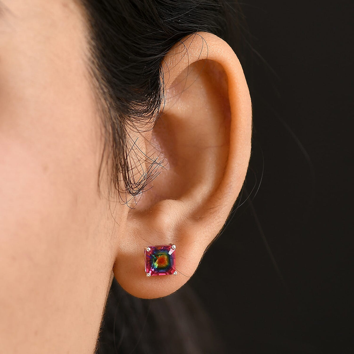 Nebula Quartz Doublet Solitaire Stud Push Post Earring in Platinum Overlay Sterling Silver 4.19 Ct. 8370034 3