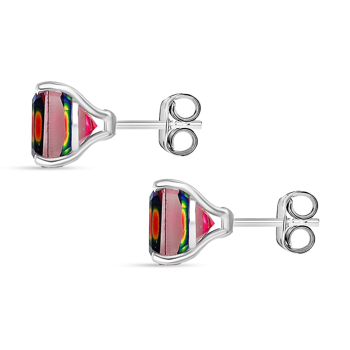 Nebula Quartz Doublet Solitaire Stud Push Post Earring in Platinum Overlay Sterling Silver 4.19 Ct. 8370034 4