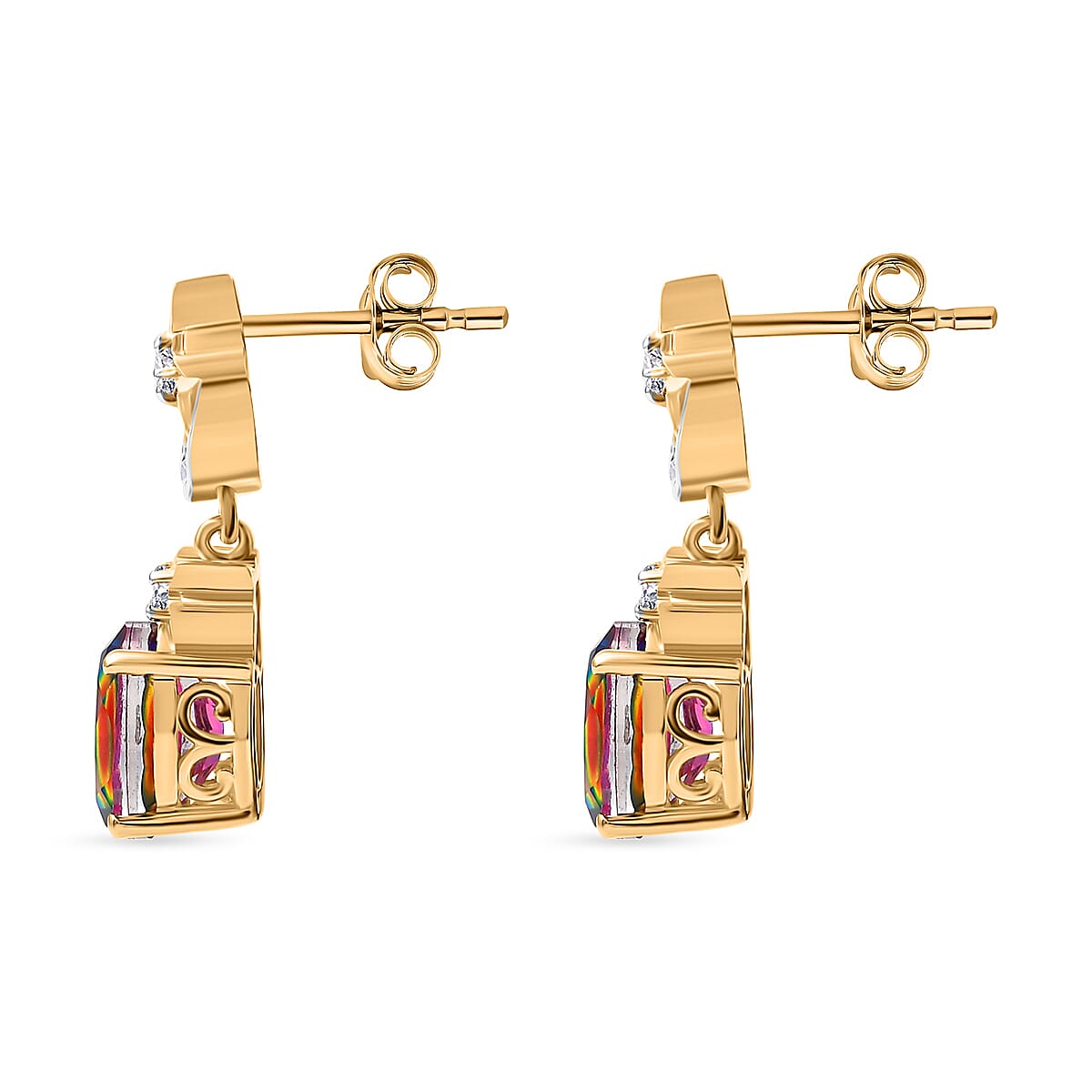 Nebula Quartz Doublet, White Zircon Star Moon Earrings in Rhodium and 18K Vermeil Yellow Gold Plated Sterling Silver 7924073 3