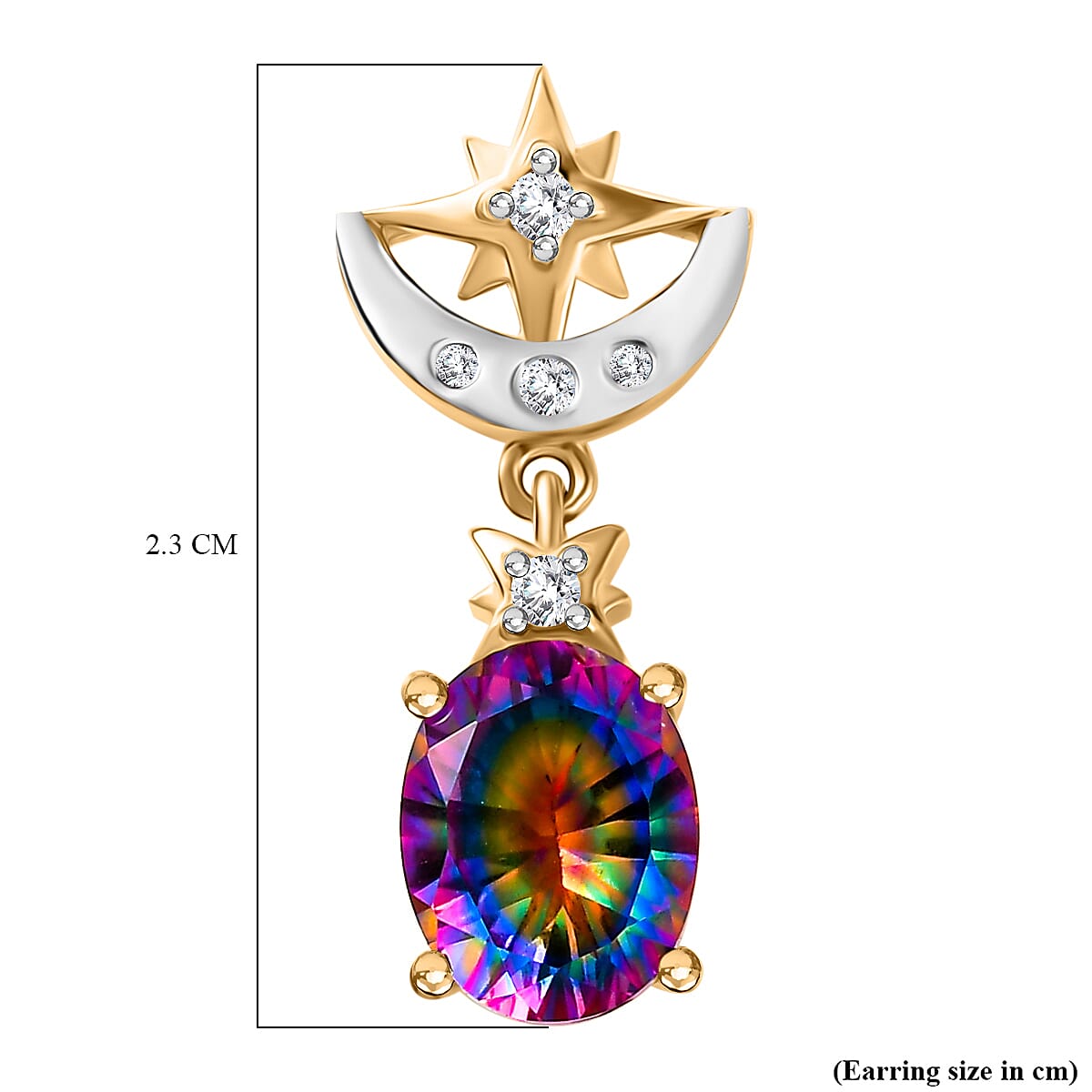 Nebula Quartz Doublet, White Zircon Star Moon Earrings in Rhodium and 18K Vermeil Yellow Gold Plated Sterling Silver 7924073 5