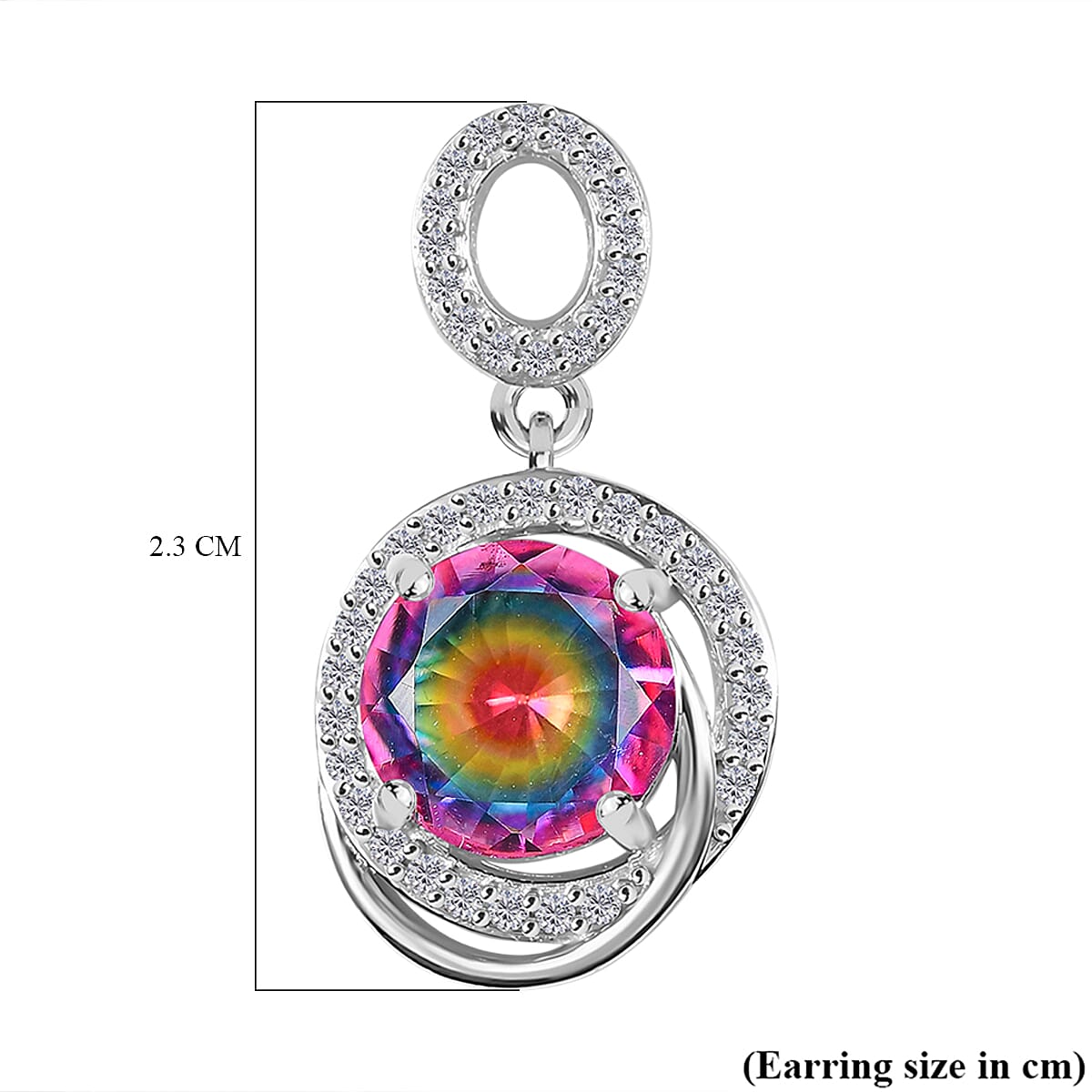 Celestial Saturn Nebula Quartz &amp; White Zircon Dangling Earring with Push Back in Rhodium Overlay Sterling Silver 4.28 Ct. 8068172 6