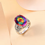 TJC Launch Nebula Quartz Doublet & White Zircon Ring in Rhodium Overlay Sterling Silver 9.57 Ct.
