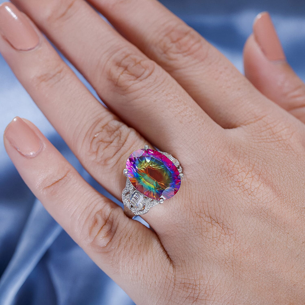 TJC Launch Nebula Quartz Doublet & White Zircon Ring in Rhodium Overlay Sterling Silver 9.57 Ct.