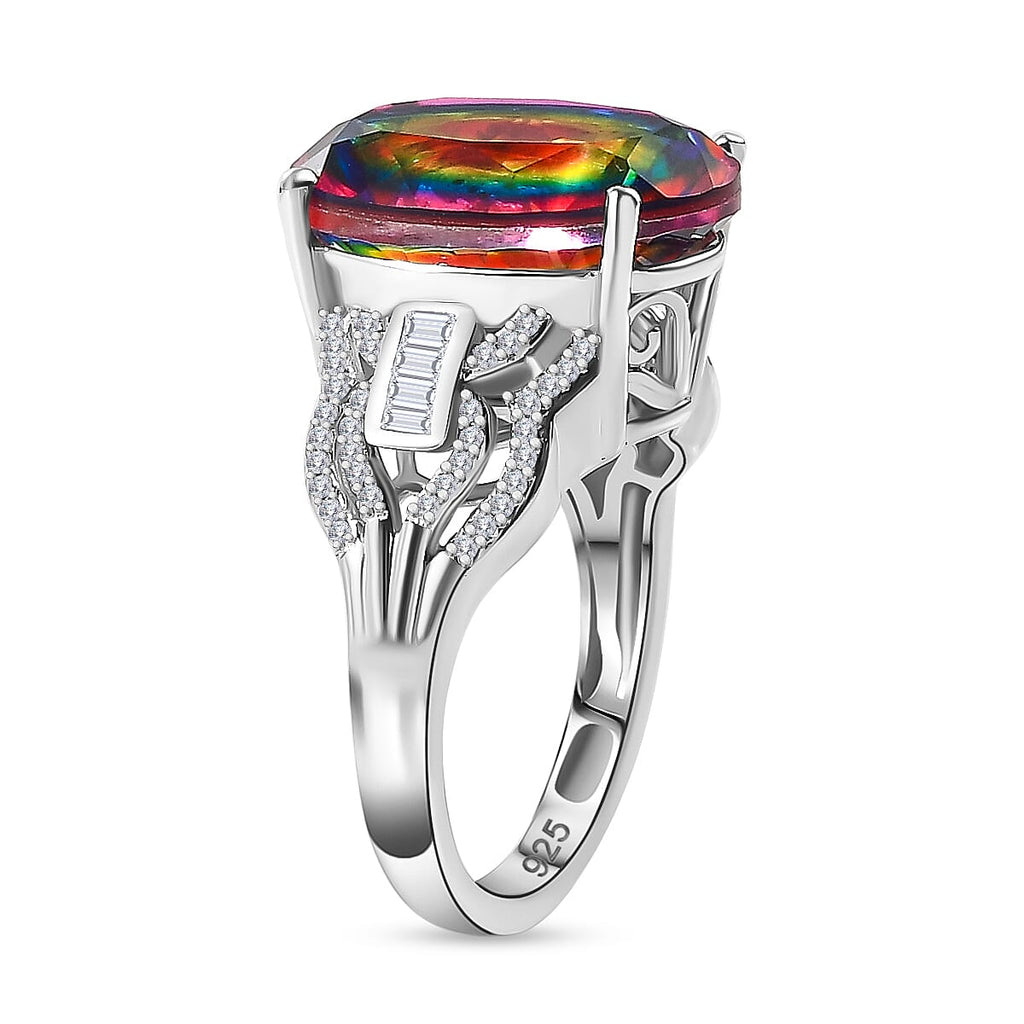 TJC Launch Nebula Quartz Doublet & White Zircon Ring in Rhodium Overlay Sterling Silver 9.57 Ct.