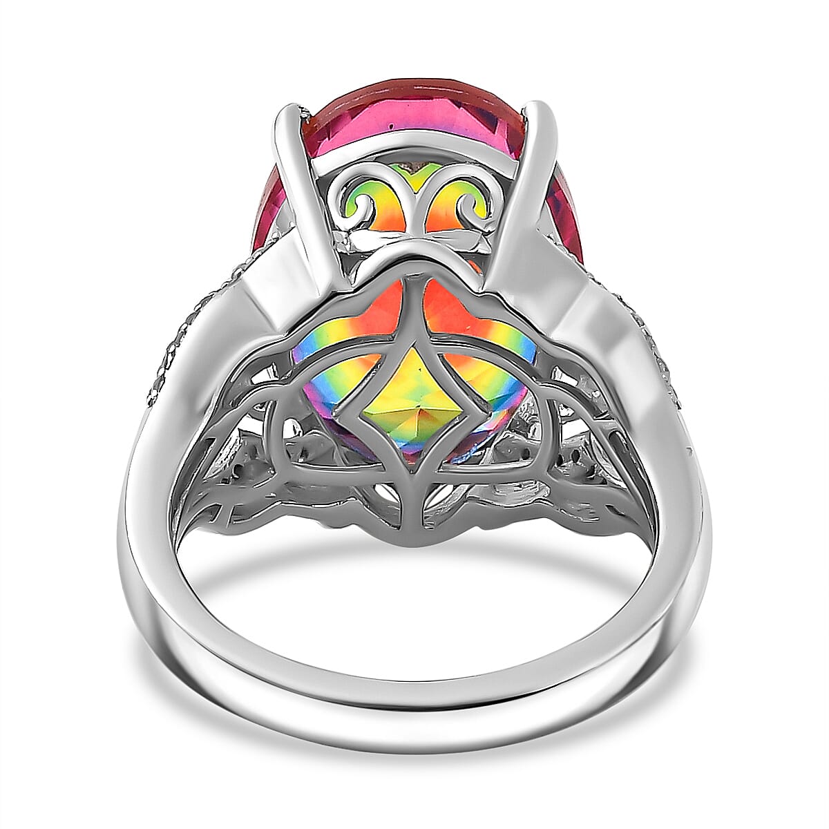 Nebula Quartz Doublet, White Zircon Ring in Rhodium Overlay Sterling Silver 9.57 Ct. 7887086 5