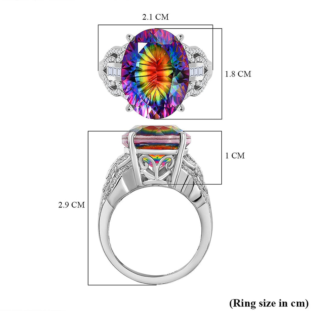 TJC Launch Nebula Quartz Doublet & White Zircon Ring in Rhodium Overlay Sterling Silver 9.57 Ct.