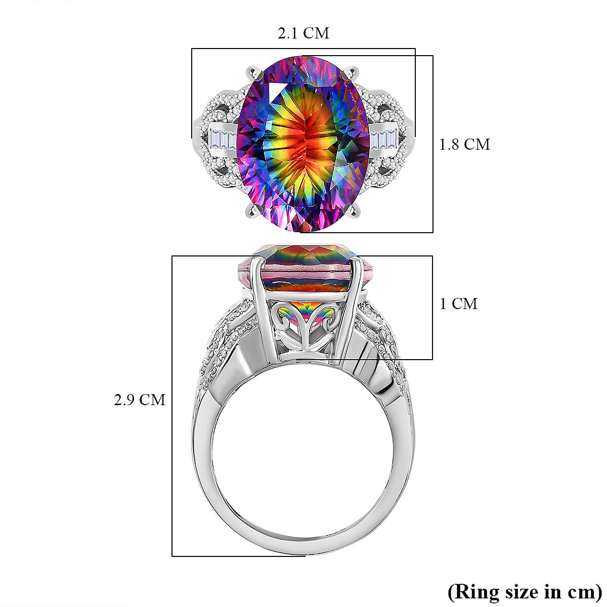 Nebula Quartz Doublet, White Zircon Ring in Rhodium Overlay Sterling Silver 9.57 Ct. 7887086 6