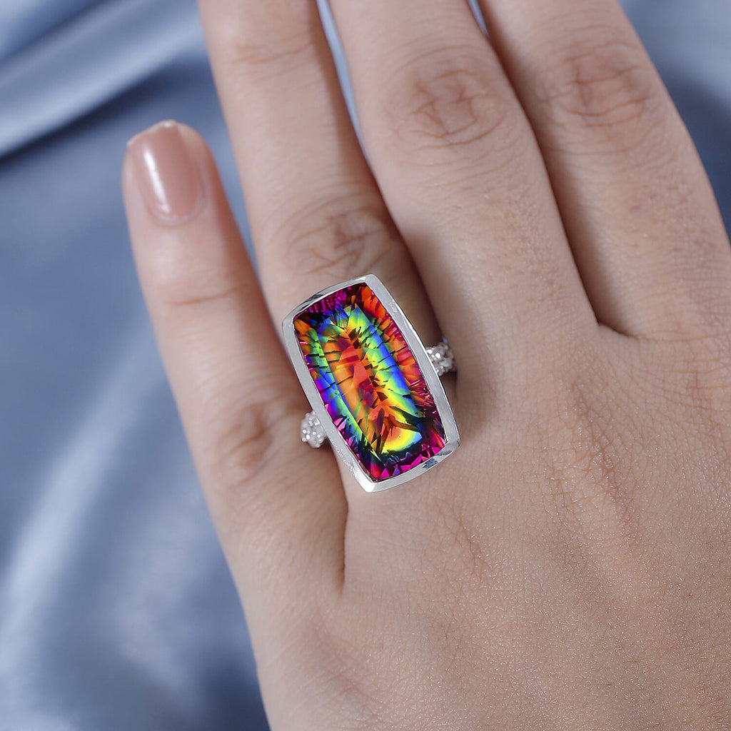 TJC Launch Nebula Quartz & White Zircon Ring in Rhodium Overlay Sterling Silver 17.01 Ct.