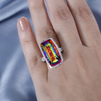 TJC Launch Nebula Quartz & White Zircon Ring in Rhodium Overlay Sterling Silver 17.01 Ct.
