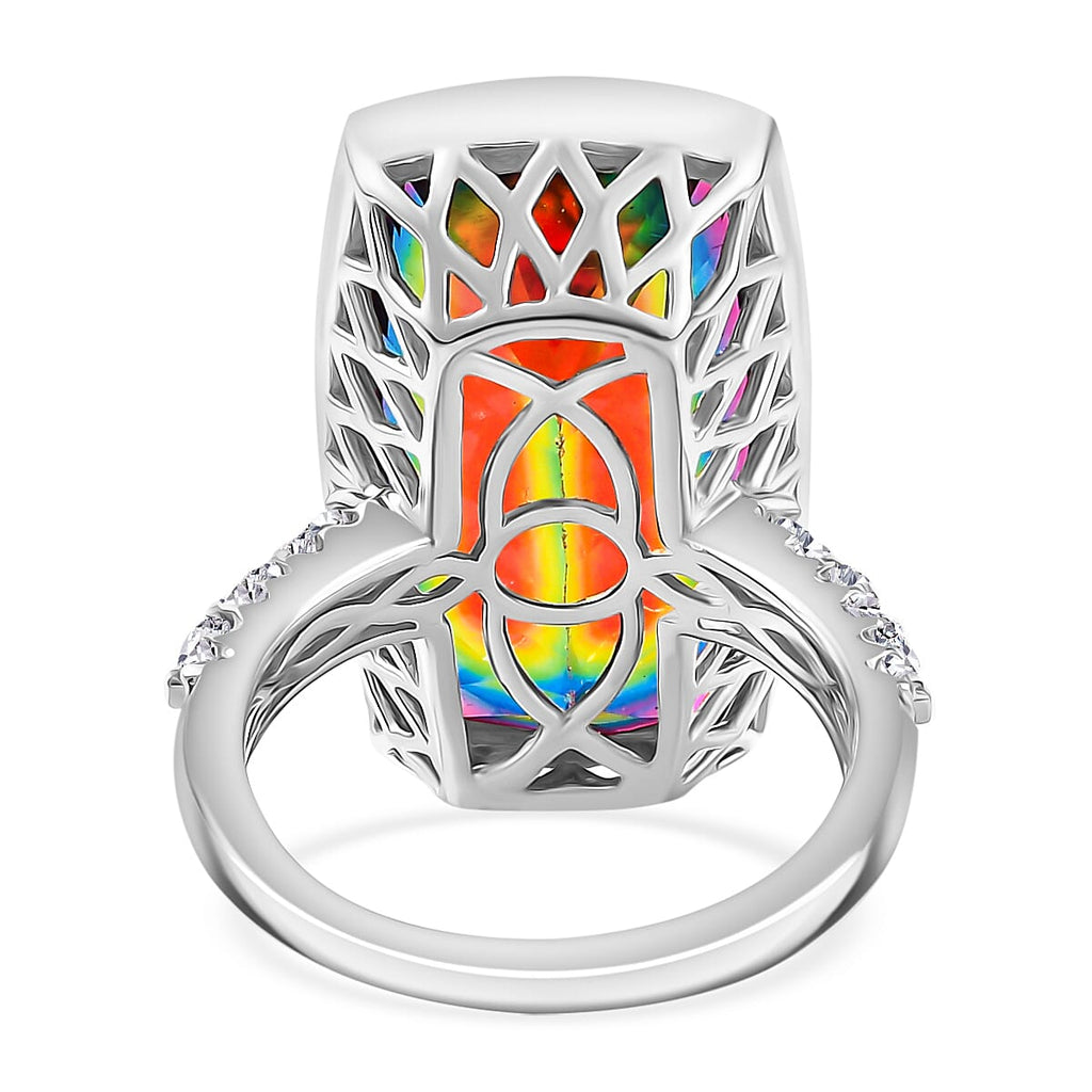 TJC Launch Nebula Quartz & White Zircon Ring in Rhodium Overlay Sterling Silver 17.01 Ct.