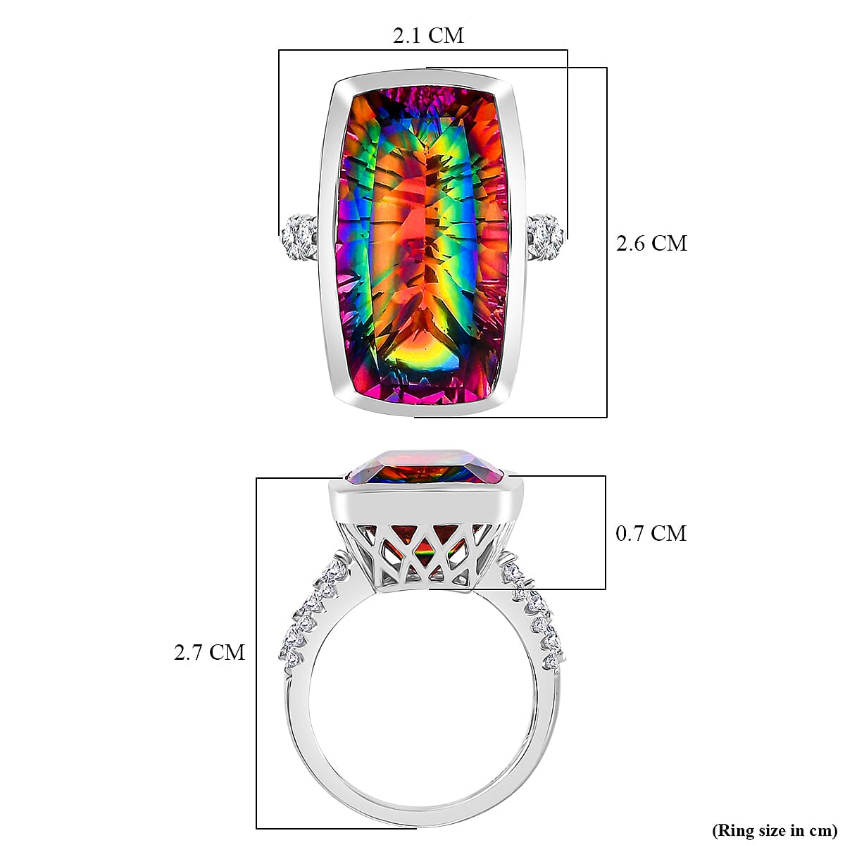 Nebula Quartz Doublet, White Zircon Elongated Ring in Rhodium Overlay Sterling Silver 17.01 Ct. 7887099 5