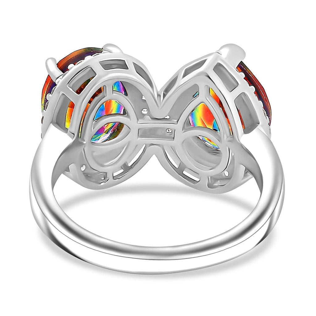 Nebula Quartz Doublet & White Zircon Ring in Rhodium Overlay Sterling Silver 4.37 Ct.