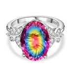 Nebula Quartz Doublet ,  White Zircon  Main Stone With Side Stone Ring in Rhodium Overlay Sterling Silver 6.82 ct  5.599  Ct.