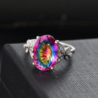 Nebula Quartz Doublet ,  White Zircon  Main Stone With Side Stone Ring in Rhodium Overlay Sterling Silver 6.82 ct  5.599  Ct.