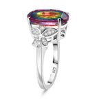 Nebula Quartz Doublet ,  White Zircon  Main Stone With Side Stone Ring in Rhodium Overlay Sterling Silver 6.82 ct  5.599  Ct.