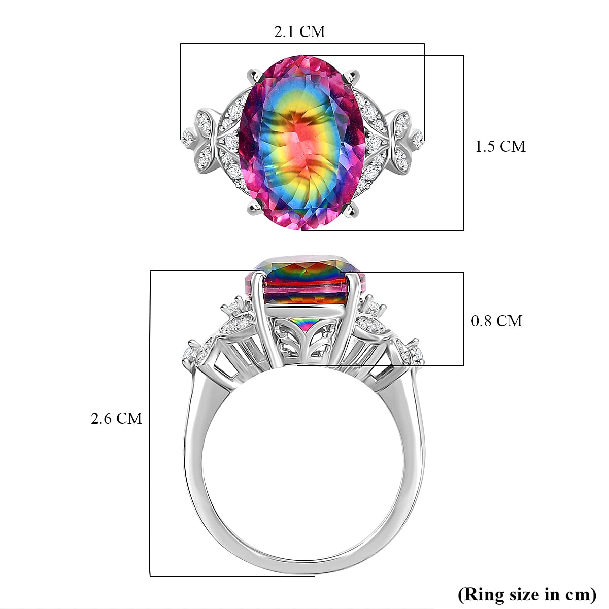 Nebula Quartz Doublet ,  White Zircon  Main Stone With Side Stone Ring in Rhodium Overlay Sterling Silver 6.82 ct  5.599  Ct. 8057276 6
