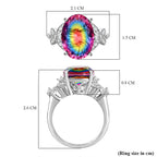 Nebula Quartz Doublet ,  White Zircon  Main Stone With Side Stone Ring in Rhodium Overlay Sterling Silver 6.82 ct  5.599  Ct.