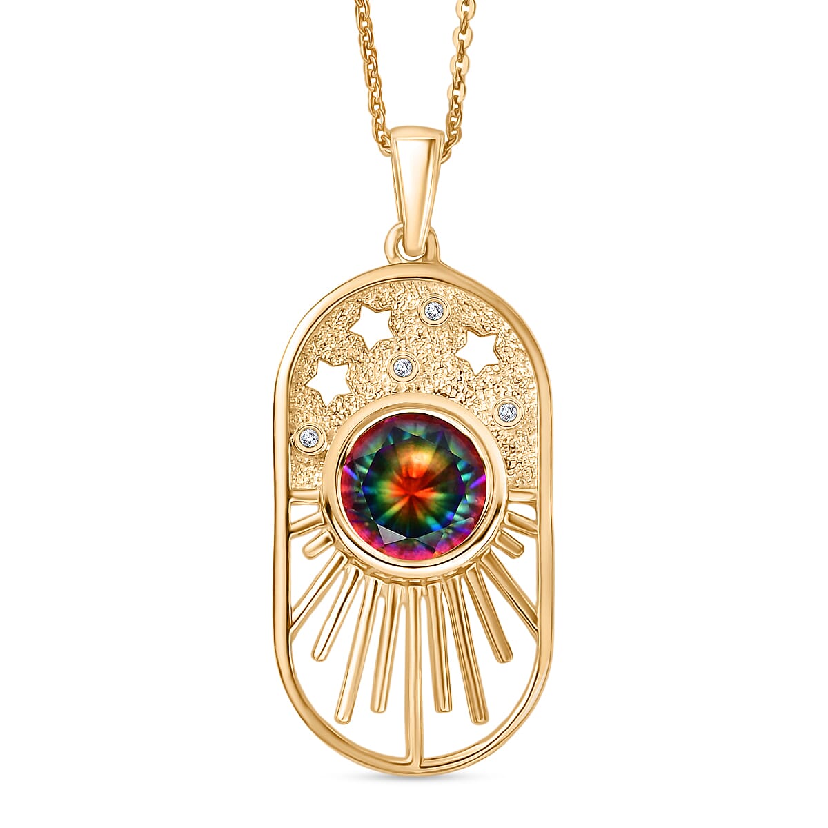 D'Joy Nebula Quartz Doublet &amp; White Zircon Pendant with Chain (Size 20) in Yellow Gold Plated Sterling Silver 2.45 Ct. 4443170 0