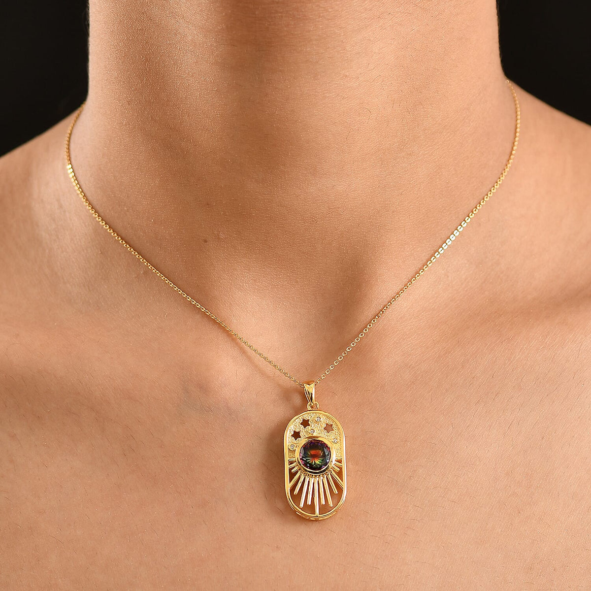 D'Joy Nebula Quartz Doublet &amp; White Zircon Pendant with Chain (Size 20) in Yellow Gold Plated Sterling Silver 2.45 Ct. 4443170 3