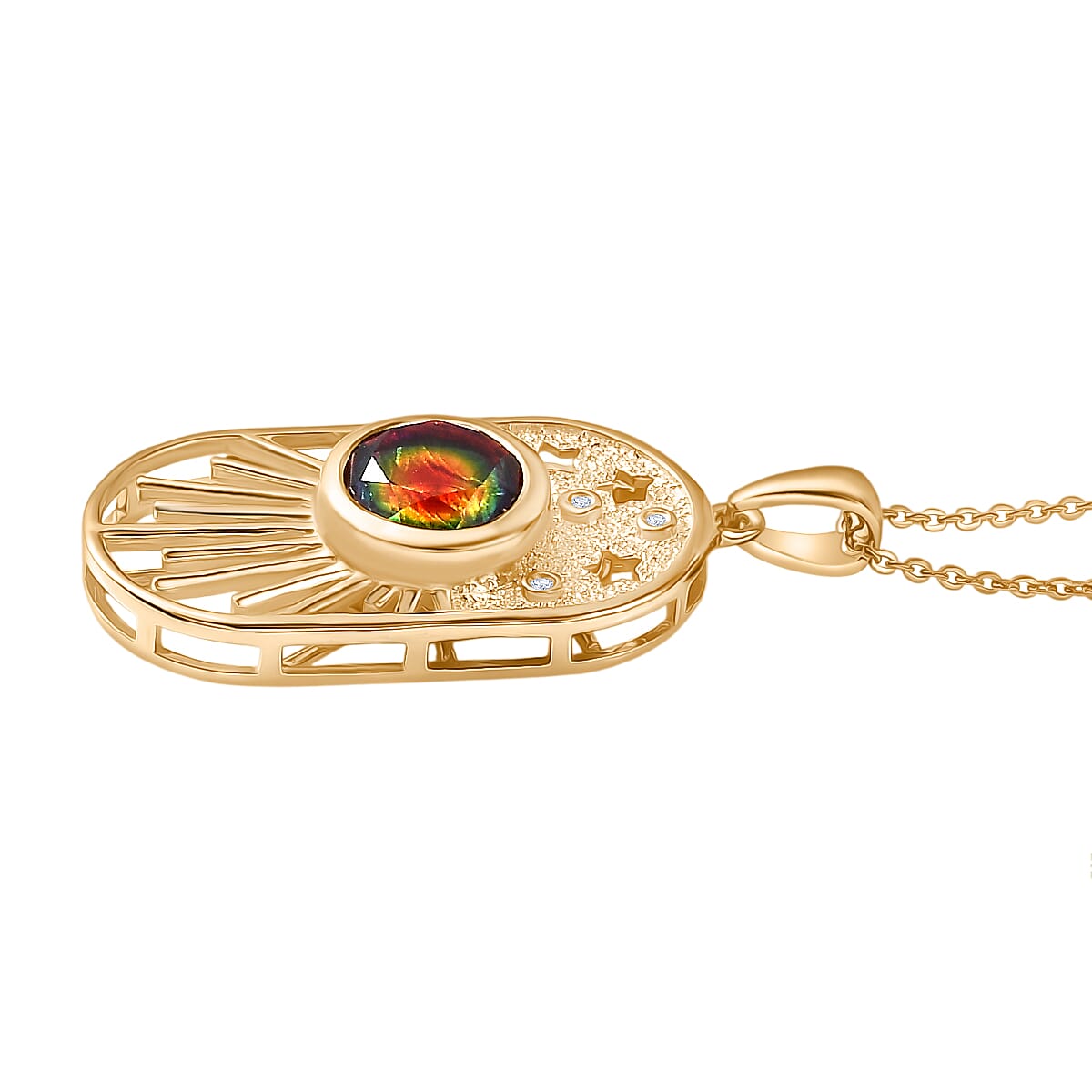 D'Joy Nebula Quartz Doublet &amp; White Zircon Pendant with Chain (Size 20) in Yellow Gold Plated Sterling Silver 2.45 Ct. 4443170 4
