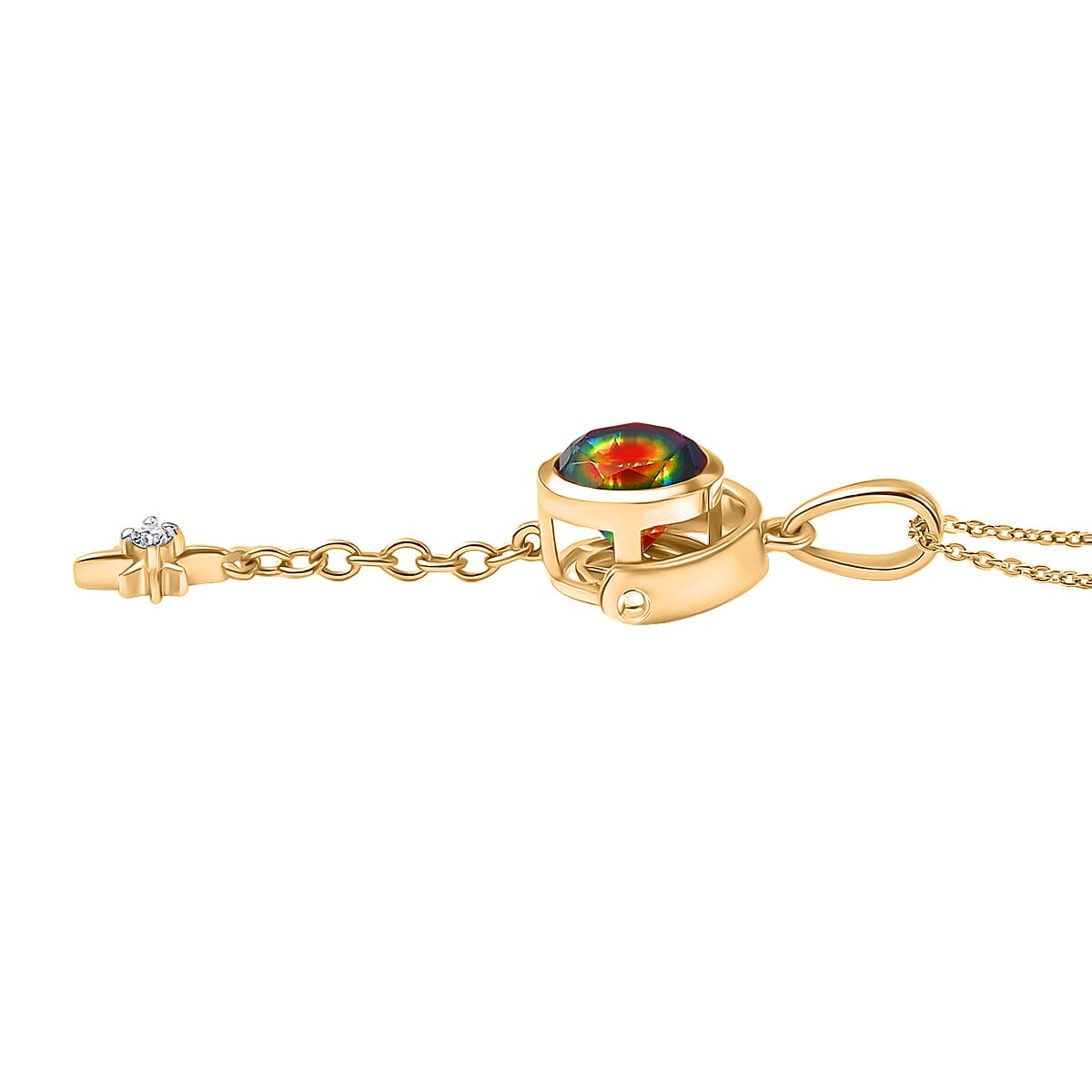 D'Joy Nebula Quartz Doublet &amp; White Zircon Pendant with Chain (Size 20) in Yellow Gold Plated Sterling Silver 2.46 Ct. 4443230 4