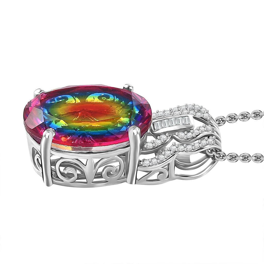 TJC Launch Nebula Quartz Doublet & White Zircon Pendant with Chain (Size 20) in Platinum Overlay Sterling 9.560 Ct.