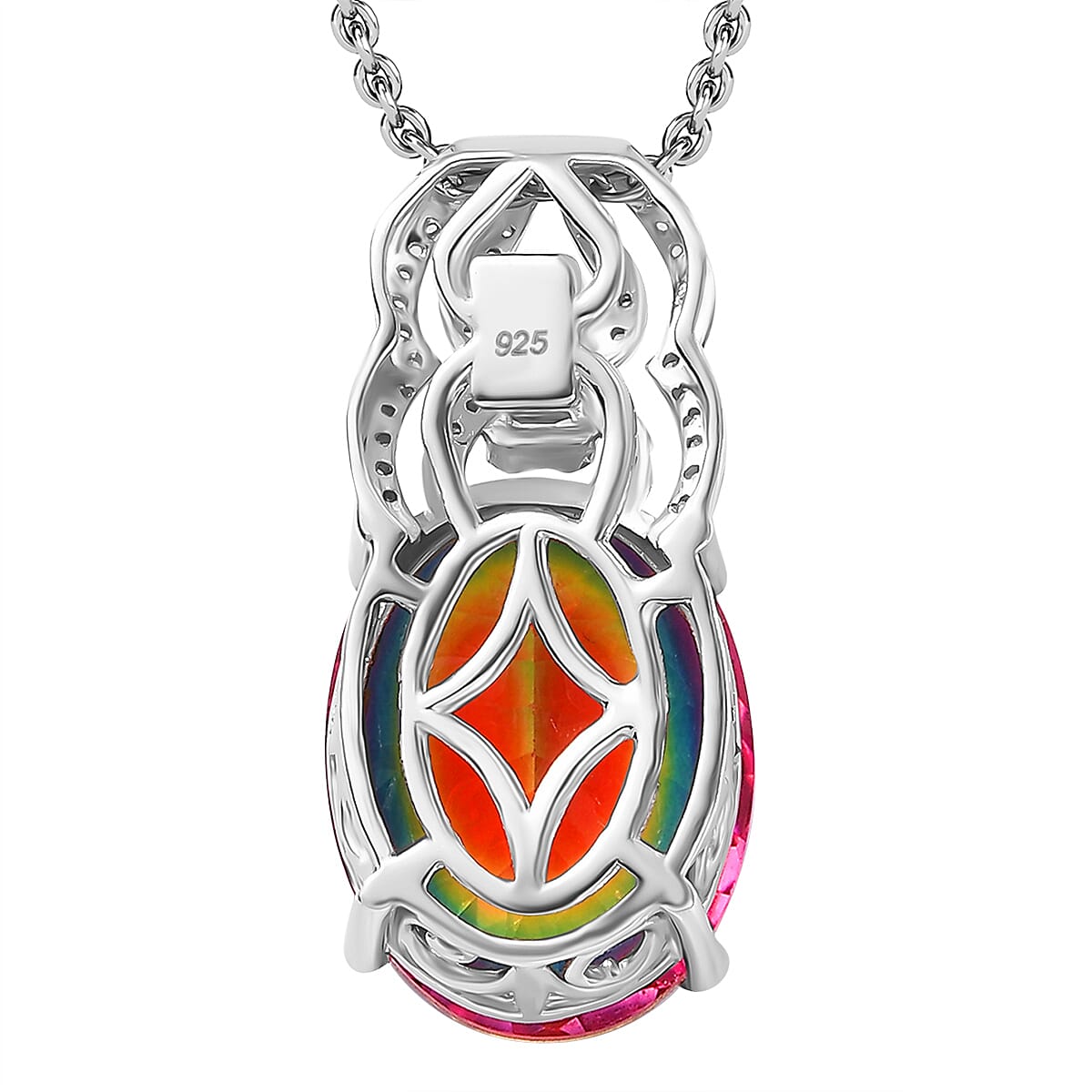 Nebula Quartz Doublet, White Zircon Pendant with Chain (Size 20) in Platinum Overlay Sterling 9.56 ct. 4306080 4