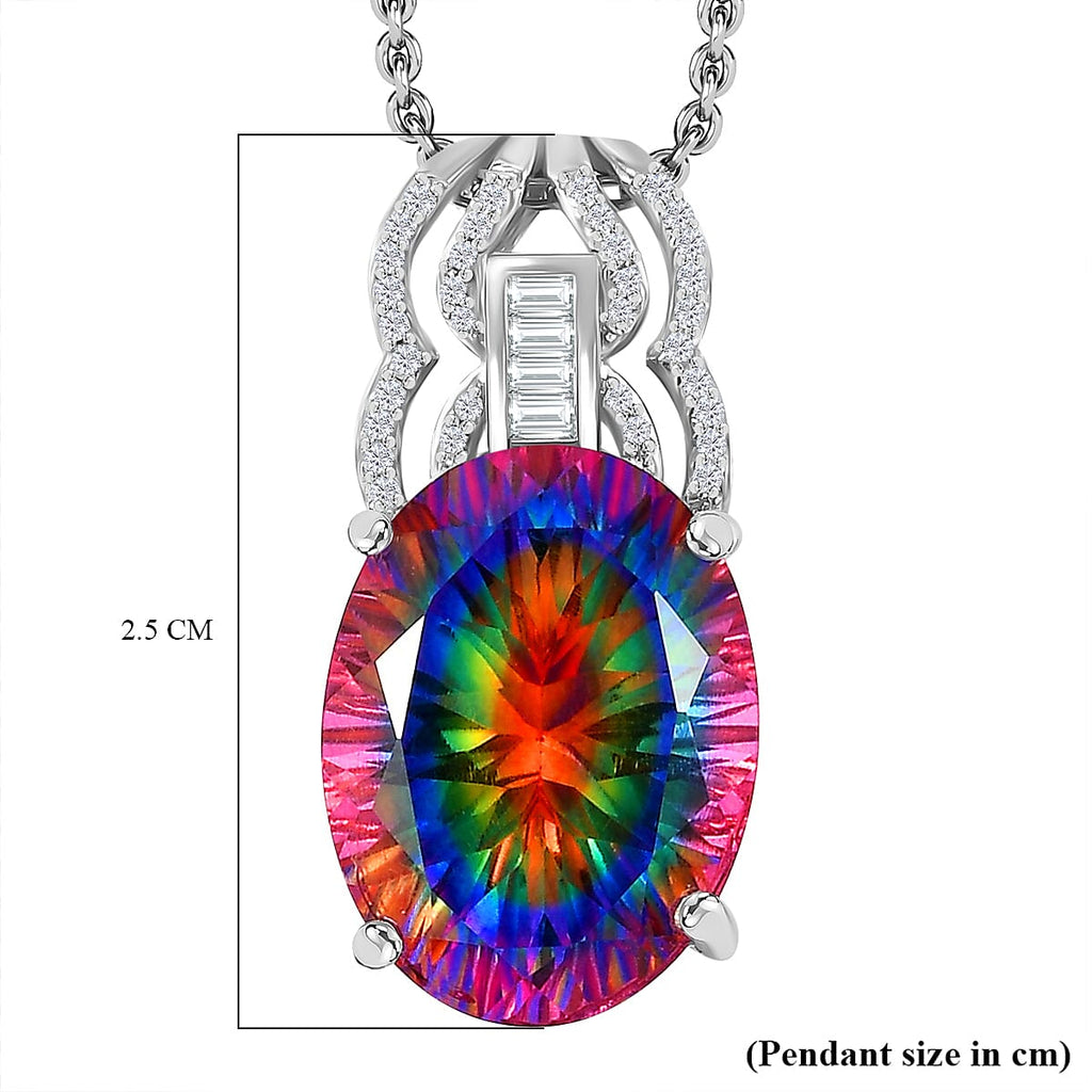 TJC Launch Nebula Quartz Doublet & White Zircon Pendant with Chain (Size 20) in Platinum Overlay Sterling 9.560 Ct.
