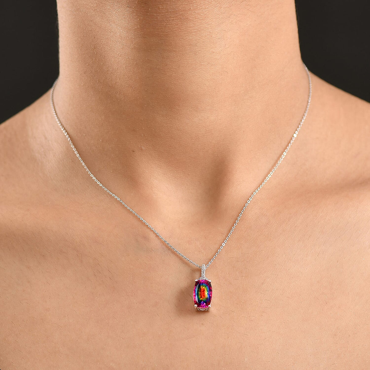 D'Joy Nebula Quartz Doublet &amp; White Zircon Pendant with Chain (Size 20) in Platinum Overlay Sterling Silver 4.05 Ct. 4443182 3