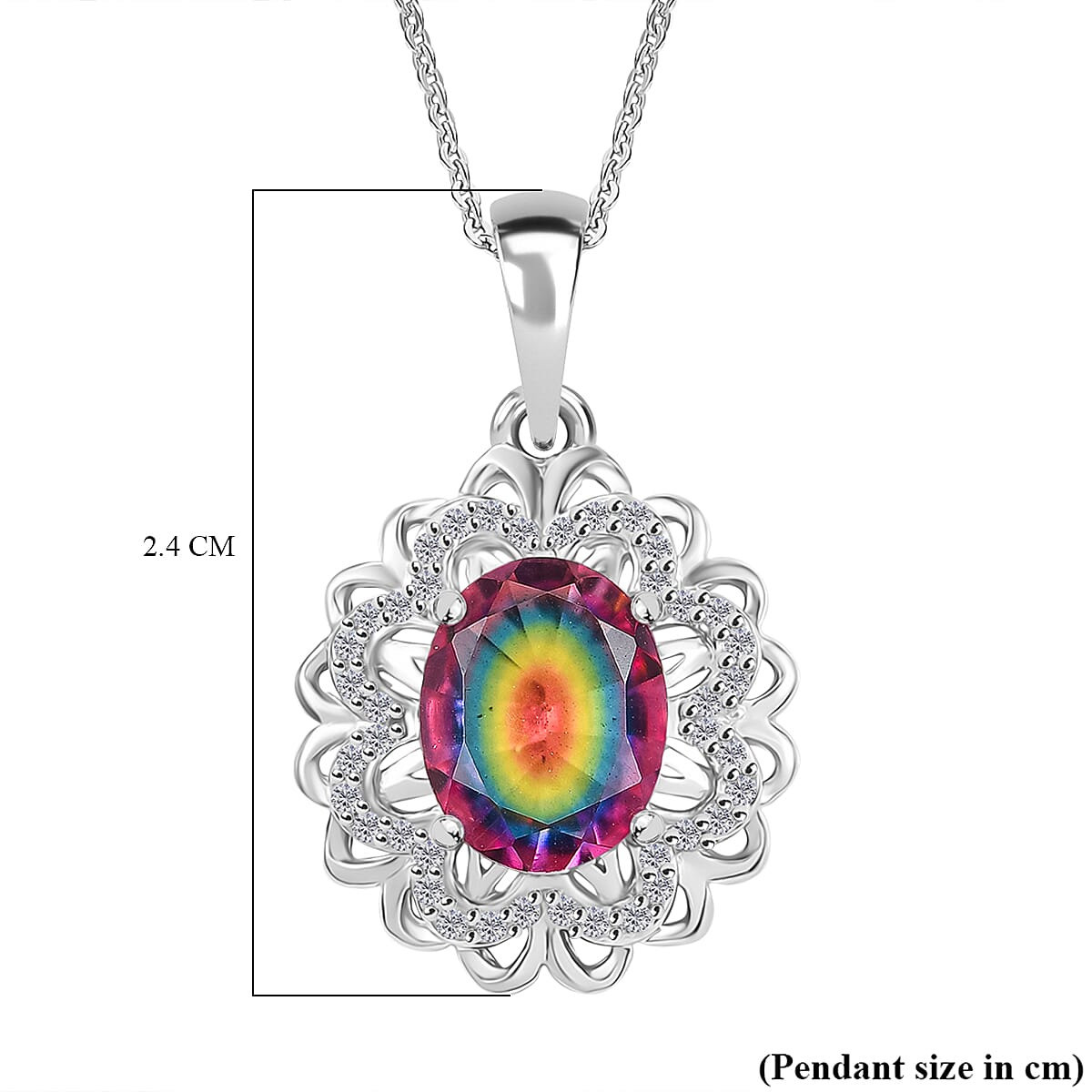 Galaxy Glow Nebula Quartz &amp; White Zircon Pendant with Chain (Size 20) in Rhodium Overlay Sterling Silver 2.38 Ct. 4356489 7