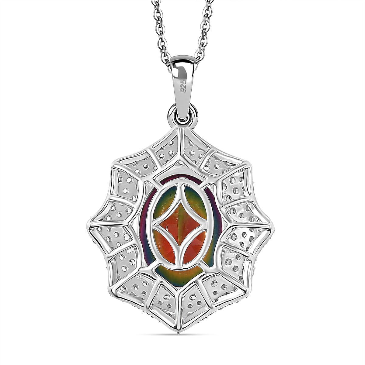 Cosmic Spark Nebula Quartz &amp; White Zircon Pendant with Chain (Size 20) in Rhodium Overlay Sterling Silver 10.77 Ct. 4358178 5