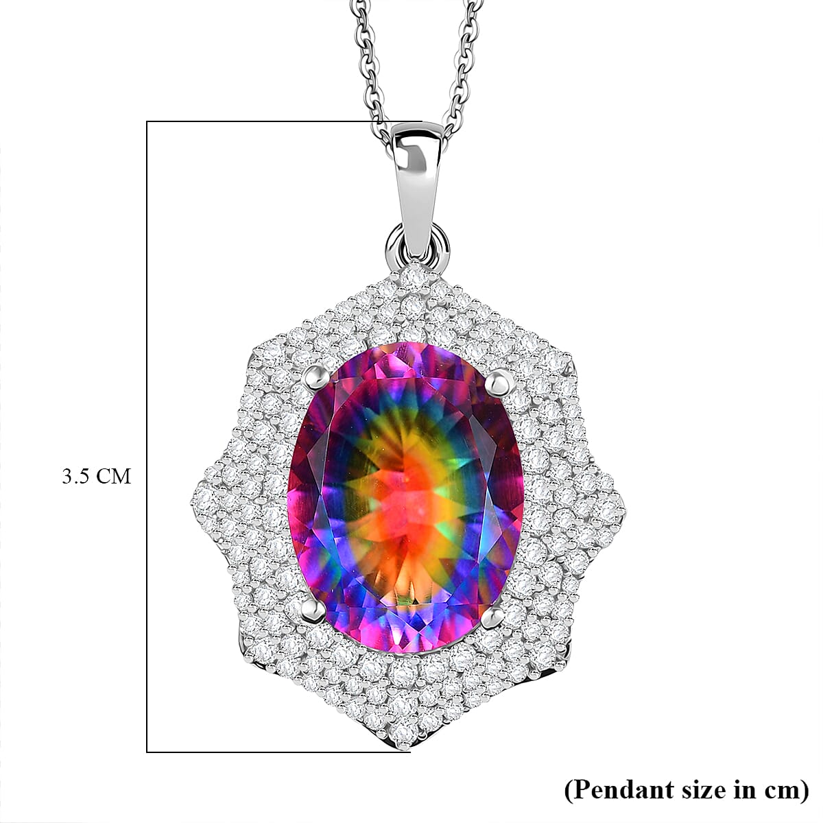Cosmic Spark Nebula Quartz &amp; White Zircon Pendant with Chain (Size 20) in Rhodium Overlay Sterling Silver 10.77 Ct. 4358178 6