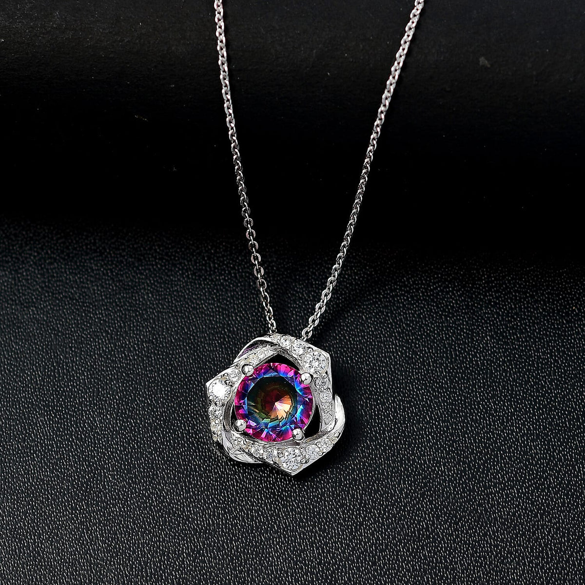 Galaxy Glow Nebula Quartz &amp; White Zircon Pendant with Chain (Size 20) in Rhodium Overlay Sterling Silver 2.39 Ct. 4358403 3