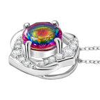 Galaxy Glow Nebula Quartz & White Zircon Pendant with Chain (Size 20) in Rhodium Overlay Sterling Silver 2.39 Ct.