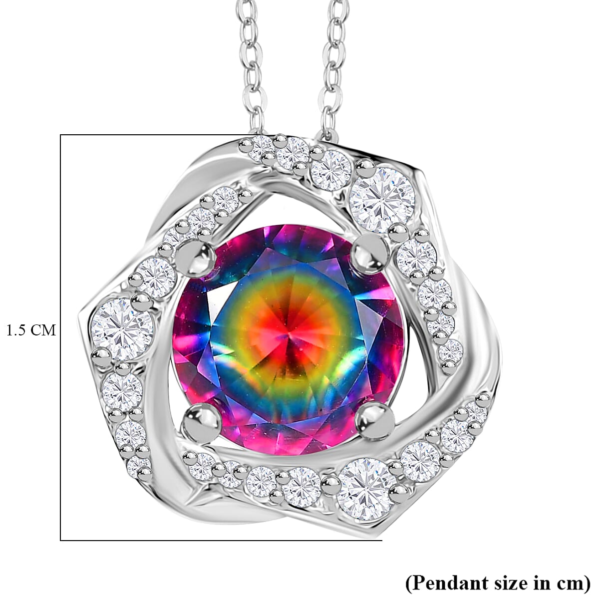 Galaxy Glow Nebula Quartz &amp; White Zircon Pendant with Chain (Size 20) in Rhodium Overlay Sterling Silver 2.39 Ct. 4358403 6