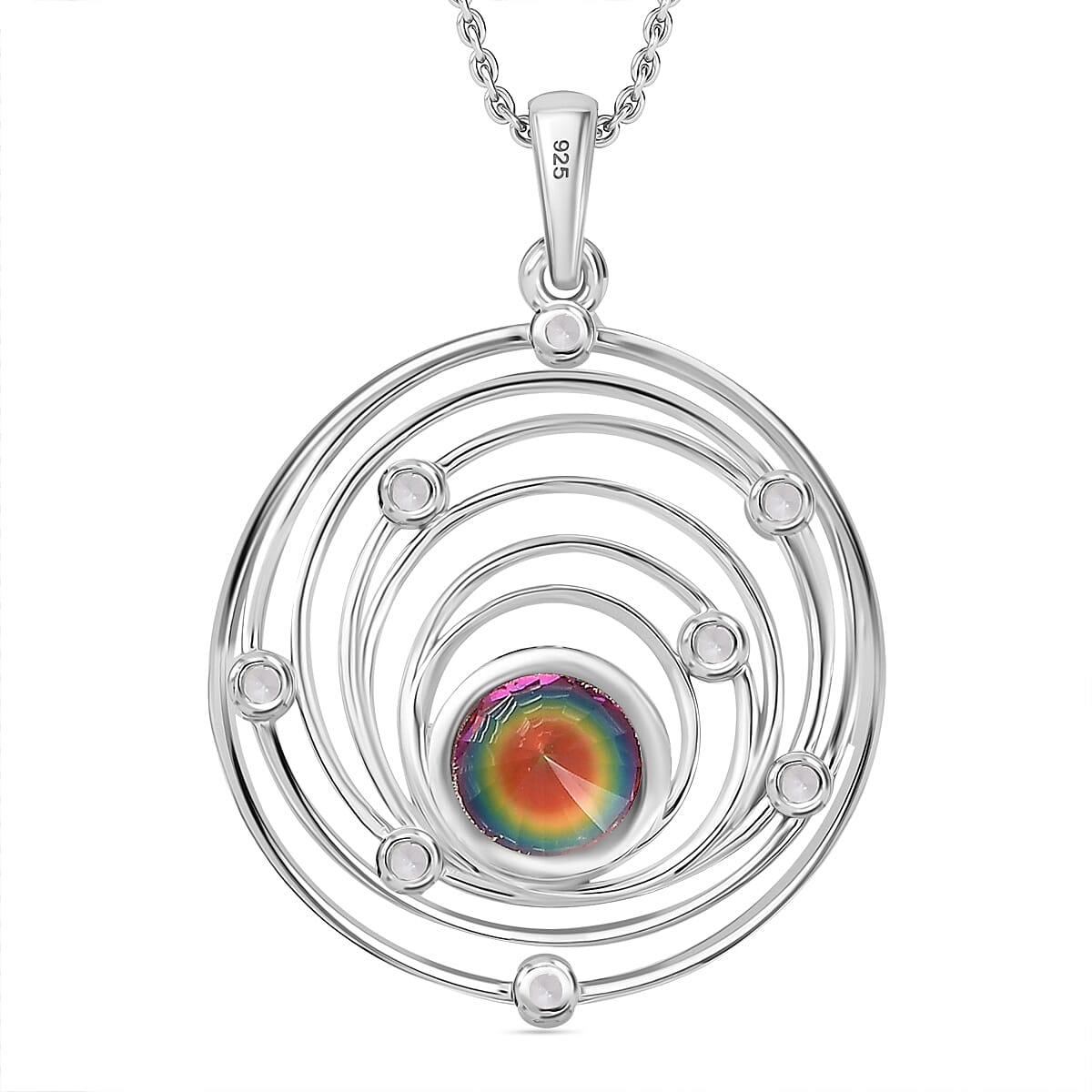 Nebula Quartz Doublet, White Zircon Cosmos Pendant with Chain (Size 20) in Rhodium Overlay Sterling Silver 2.280 Ct. 4311006 5