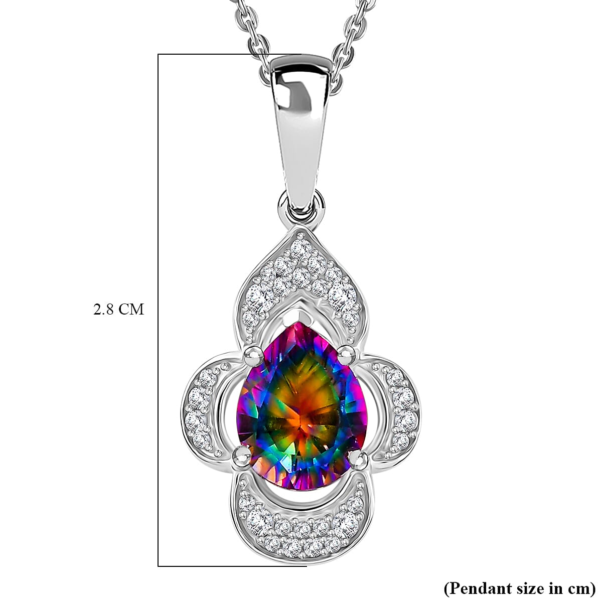 Nebula Quartz Doublet, White Zircon Pendant with Chain (Size 20) in Rhodium Overlay Sterling Silver 4311012 5