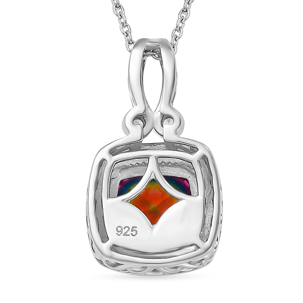 Nebula Quartz Doublet, White Zircon Pendant With Chain (Size 20) in Rhodium Overlay Sterling Silver 4312174 4