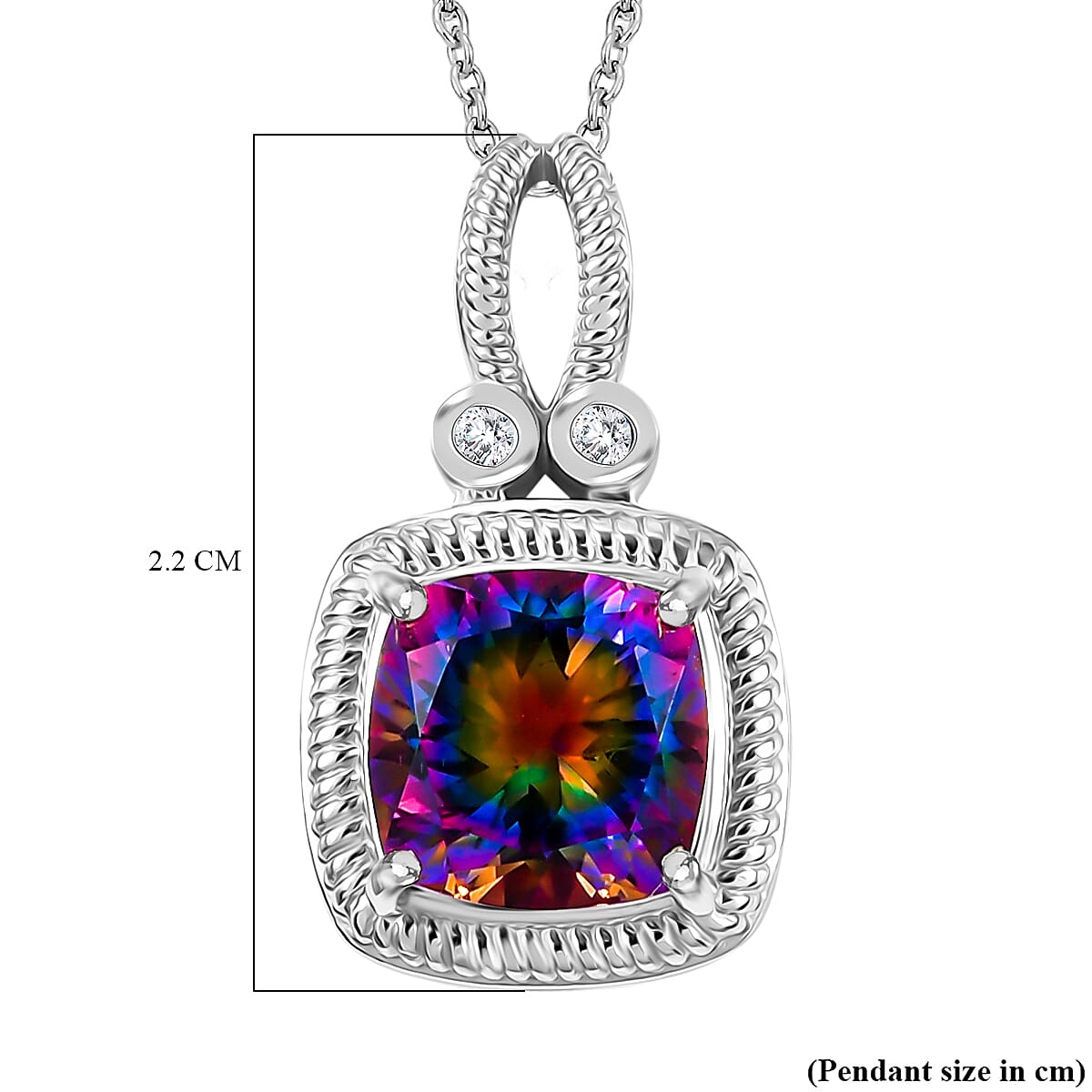 Nebula Quartz Doublet, White Zircon Pendant With Chain (Size 20) in Rhodium Overlay Sterling Silver 4312174 5