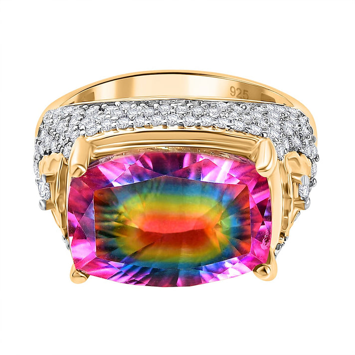 Galaxy Glow Nebula Quartz &amp; White Zircon Ring in 18K Vermeil Yellow Gold Plated Sterling Silver 7.89 Ct. 8057333 1