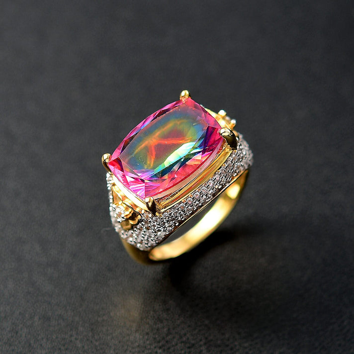 Galaxy Glow Nebula Quartz &amp; White Zircon Ring in 18K Vermeil Yellow Gold Plated Sterling Silver 7.89 Ct. 8057333 2
